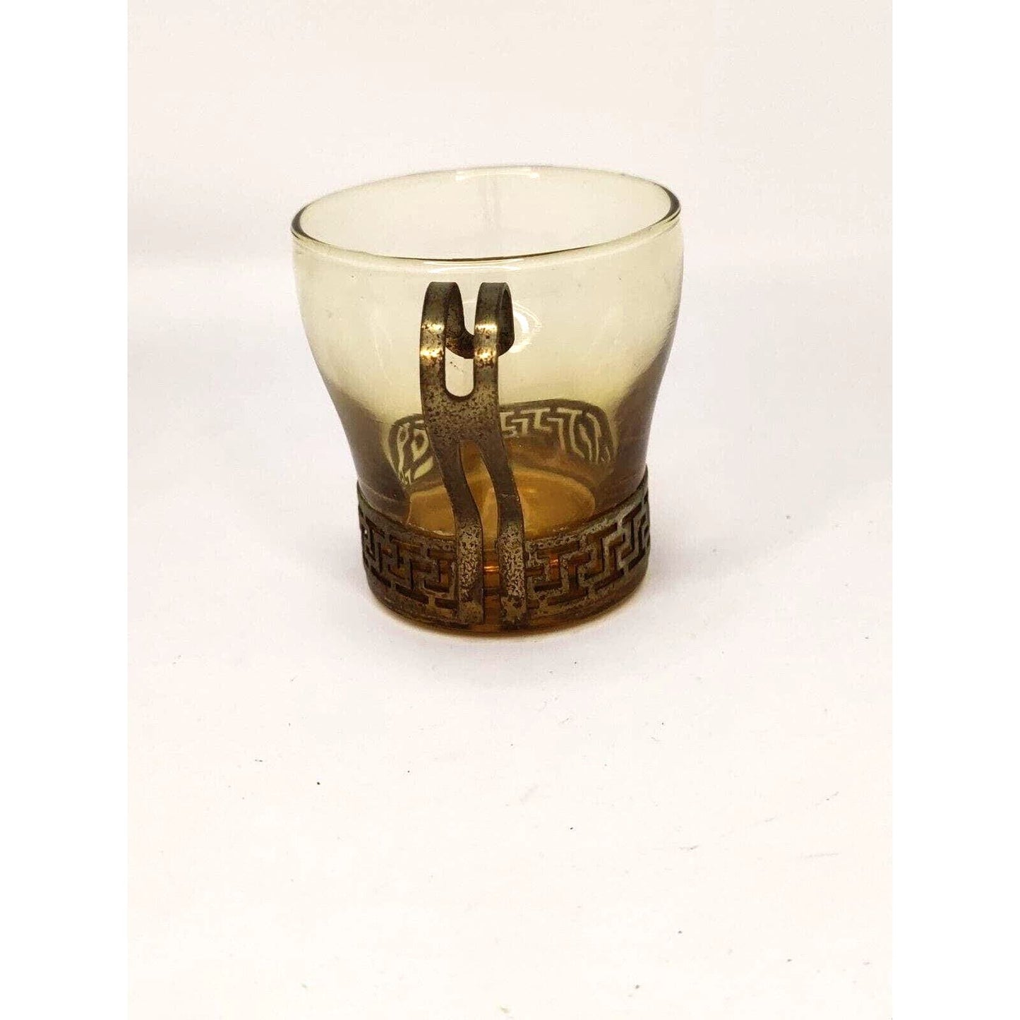 Vintage Amber Libbey Glasses With Brass Handle - Single Cup