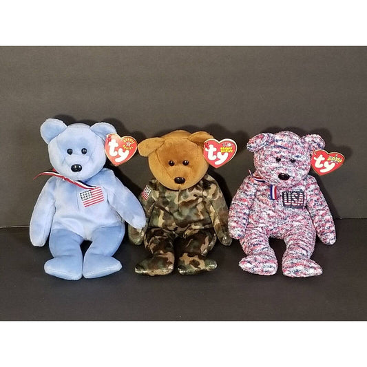 TY beanie babies Americana Bear lot of 3 Hero, America, USA