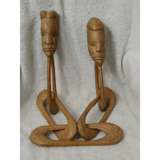 Vintage Marriage Wedding Chain African Tribal Carved Wood Man & Woman Faces