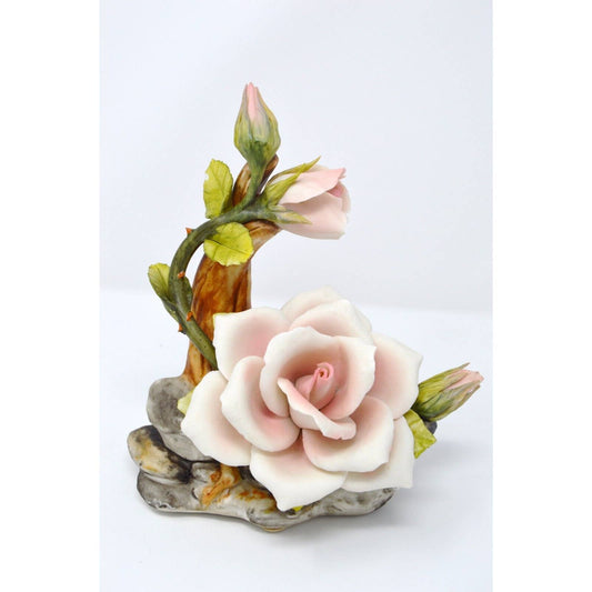 Ceramic Golden Crown E&R Rose Porcelain Italy Pink Rose and Bud on Branch