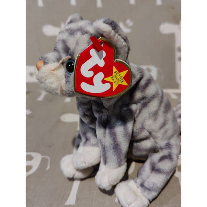 Ty Beanie Baby Plush Lot Sneaky Scat Silver Beanie Cats