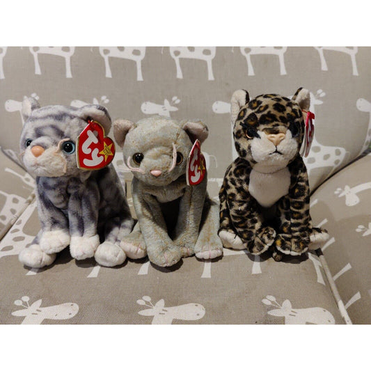 Ty Beanie Baby Plush Lot Sneaky Scat Silver Beanie Cats
